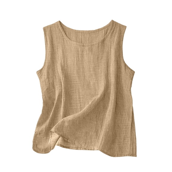 Women's Camisole Tank Top Loose Fit Sleeveless Round Neck Basic Blouse Plus Size Undershirts,Khaki,M