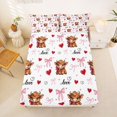 thumbnail image 3 of spefrowx Cute Highland Cow Print Bed Sheets for Girls, Pink Bow Love Heart Full Size Sheets, 4-Piece, 1 Flat Sheet, 1 Fitted Sheet and 2 Pillowcases, 3 of 6