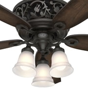 Hunter 54 inch Indoor Ceiling Fan with LED Lights and Remote Control - Standard Mount Bronze Ceiling Fan, 5 Blades, For Bedroom, Living Room, or Kitchen, Quiet - Promenade 59546, Brittany Bronze