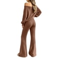 thumbnail image 6 of VISALY Women Two Piece Outfit Sets Off Shoulder Long Sleeve Knit Sweatshirts Sweater Loose Fit Flared Pants Casual Athleisure Sweatsuit Trendy Lounge Travel Workout Matching Tracksuit Khaki Xxl, 6 of 9
