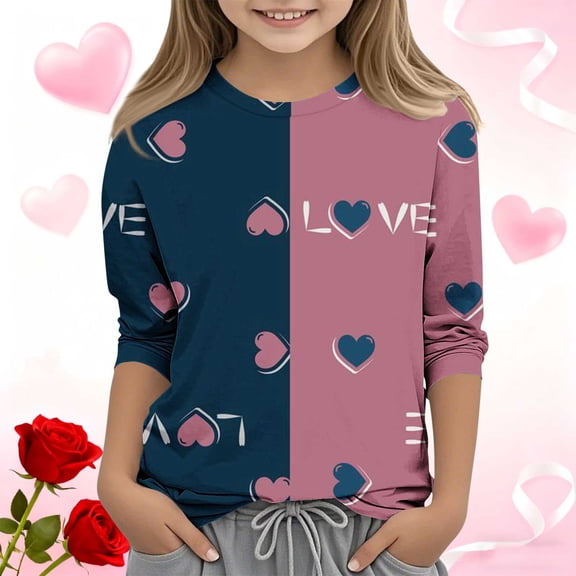 Cowsor Kids Fashion Heart Print 3/4 Sleeve Round Neck Top | Trendy Casual Design | All-Season School Playdate Home Wear for Toddlers