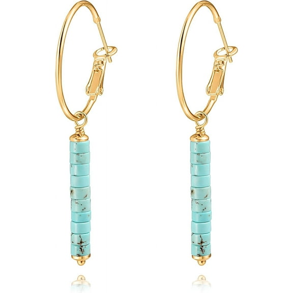CFIOZYOS Gold Huggie Hoop Drop Dangle Earrings Turquoise Beads Gemstone Earrings Handmade Lightweight Jewelry for Women