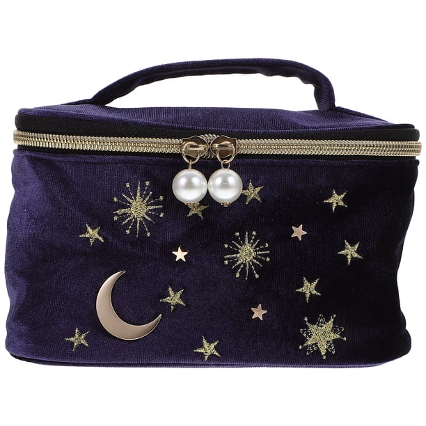 EeaseMX Bolsa de maquillaje portátil con estampado de estrellas y lunas, bolsa de viaje para artículos de tocador para mujeres y niñas.