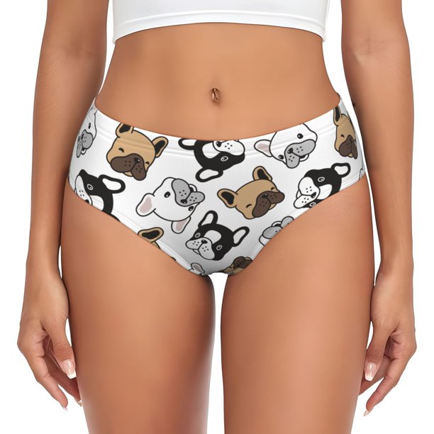 Balery French Bulldog3 Ropa Interior de Algodón para Mujer con Dibujo – Braguitas Cómodas y Elásticas, Estilo Clásico-X-Small