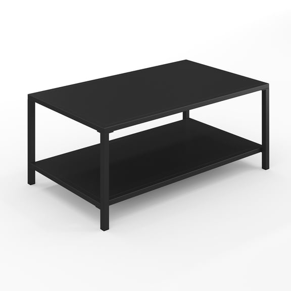 Martha Stewart Indoor-Outdoor Patio Coffee Table with Lower Shelf and Steel Frame in Black