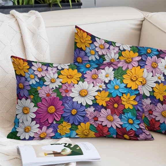 Colorful Spring Floral Pillow Covers 12"x20", Modern Oil Painting Flowers Soft Brushed Microfiber Breathable Throw Pillow Covers, Decorative Pillowcase with Zipper for Couch Sofa Bedroom Living Room
