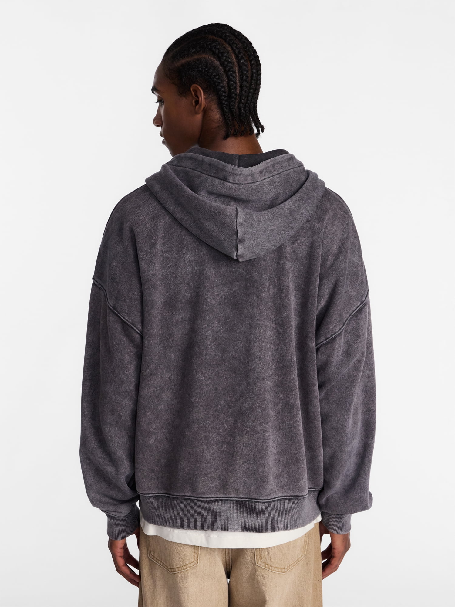 No Boundaries Zip Up Oversized Hoodie with Applique Detail, Men's and Big Men's XS-3XL