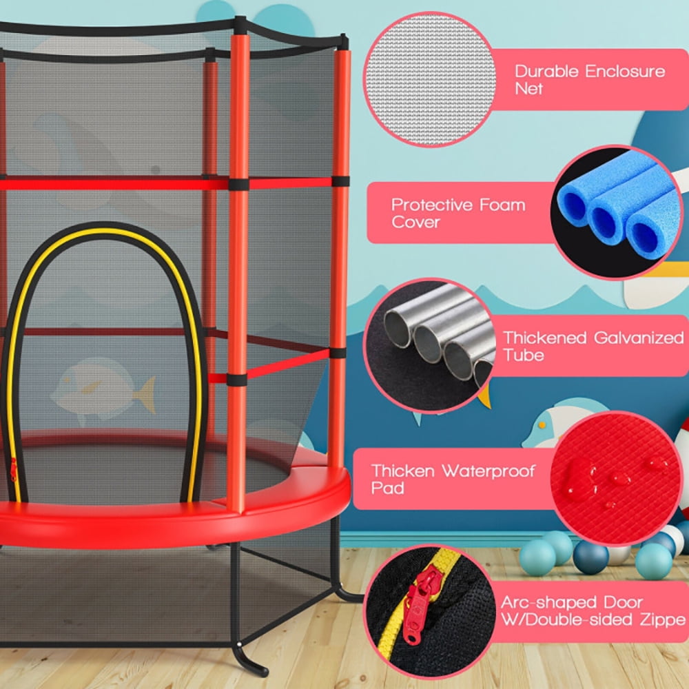 Barara King Backyard Trampoline, Trampoline,55 Inch Kids Recreational Trampoline Bouncing Jumping Mat with Enclosure Net-Red