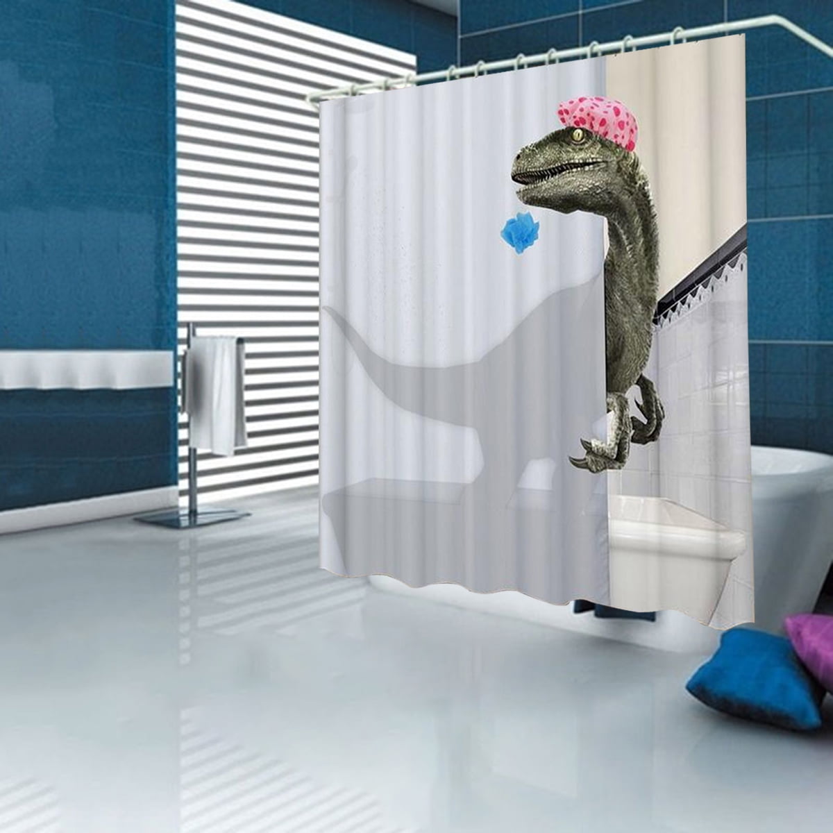 4Pcs Dinosaur Shower Curtain Set with Non-Slip Rug Toilet Lid Cover and Bath Mat 