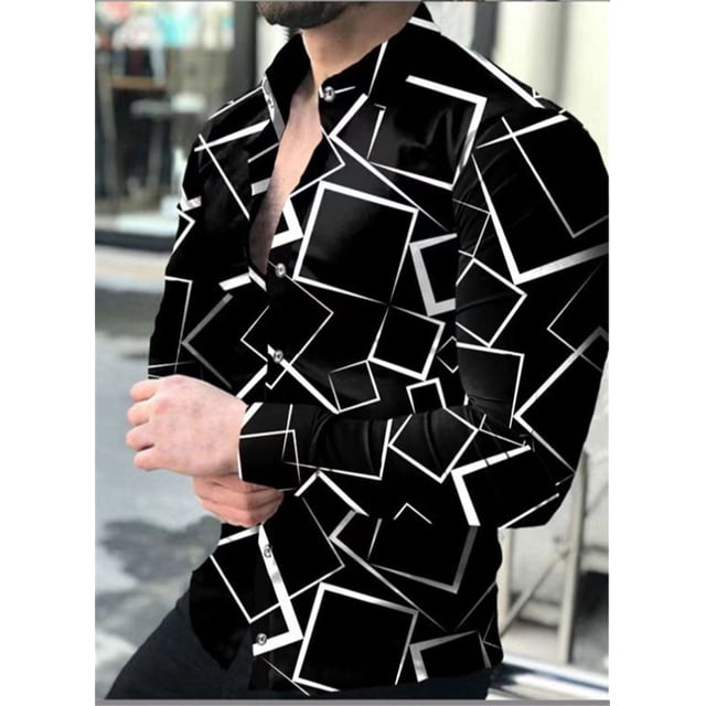 Camisa con cuello con estampado de diamantes de gran venta para hombres en verano, ropa de calle de manga larga con botones para uso diario, ropa de moda para hombres