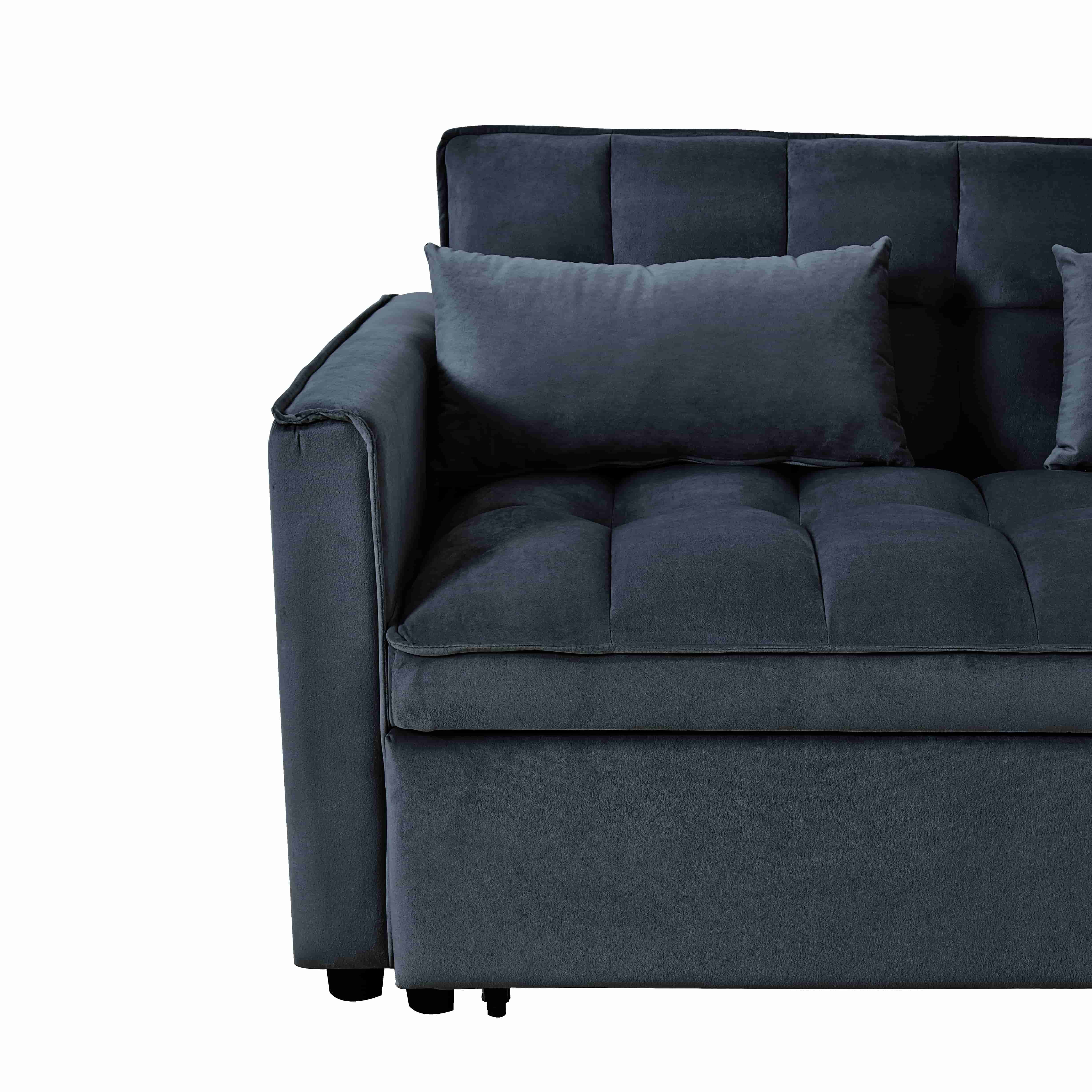 BSHTI 52.75-inch Pull-out Sleeper Sofa Bed, Velvet Upholstery, Solid Wood Frame, 3-Angle Adjustable Backrest, Storage Side Pocket, Twin-Size Bed, Black