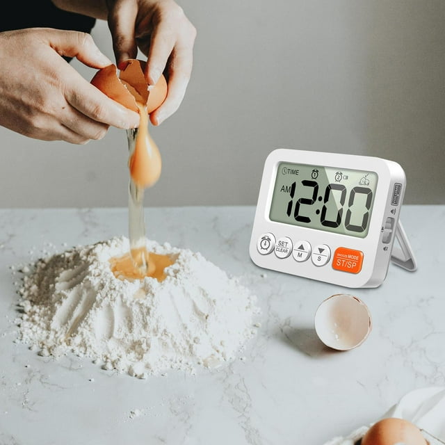 Reloj despertador digital con pantalla grande y volumen ajustable, pequeño reloj de escritorio con temporizador electrónico para baño, aula, cocina y Blanco