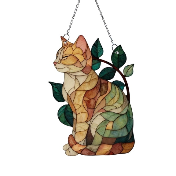 Chanana Stained Glass Cat Ornament – Colorful Cat Acrylic Suncatcher Hanging, Handmade Animal Suncatcher for Window, for Cat Lovers & Unique Home Décor, Indoor Outdoor Use