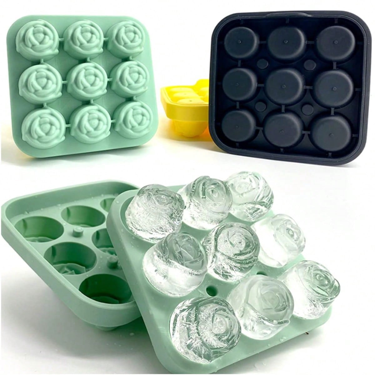 Square Shape Rose Ice Cube Mold with Lid, Reusable Ice Maker for Whiskey, Easy Release for Cold Drinks, Perfect for Parties and Home Bars