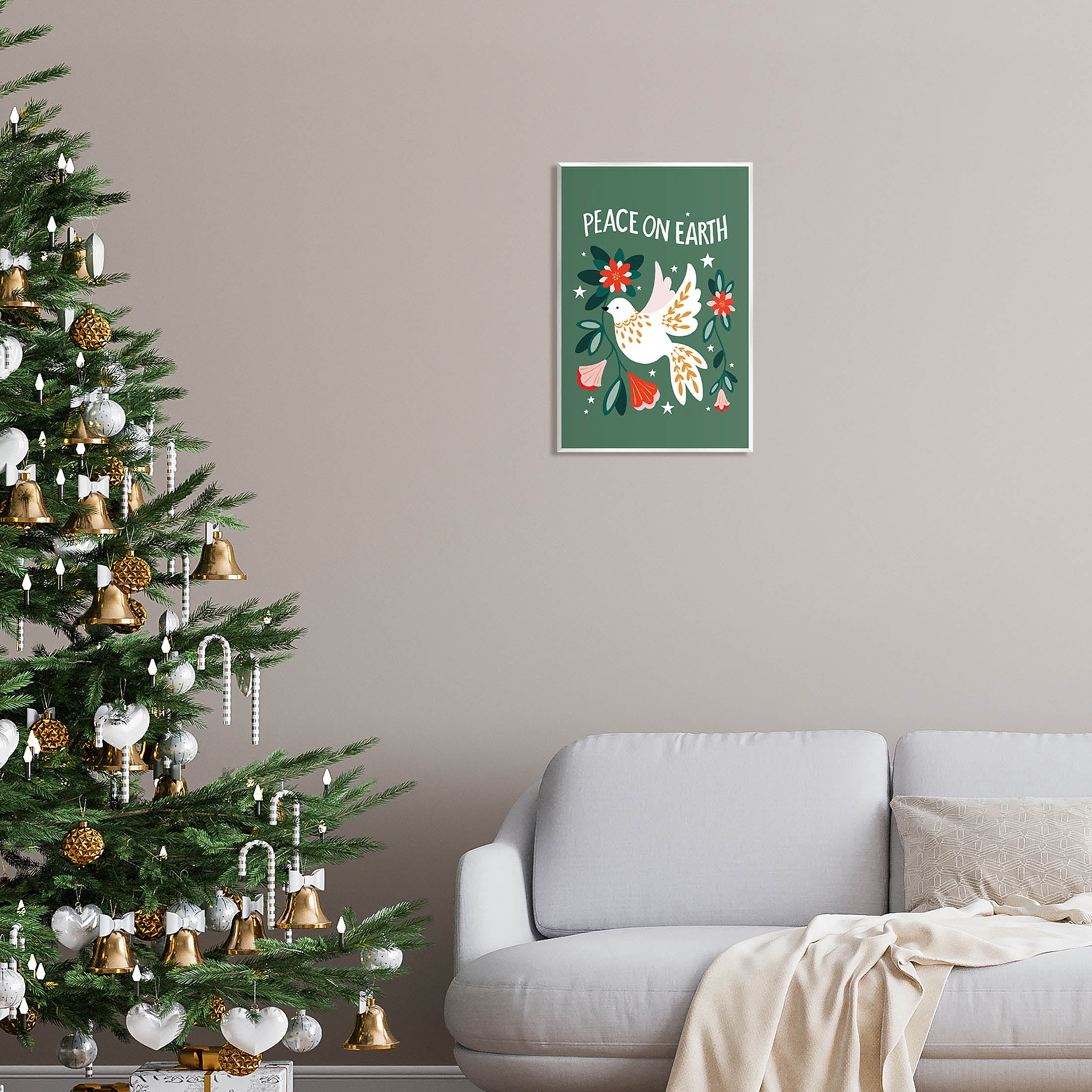 Peace On Earth Floral Dove Blossoms Holiday Graphic Art Unframed Art Print Wall Art