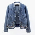 thumbnail image 4 of HJYCHN Women Jacket Denim Jacket Spring Autumn Embroidered Short Casual Basic Coat Stretchy Tops Women's Winter Coats Blue XXXL, 4 of 8