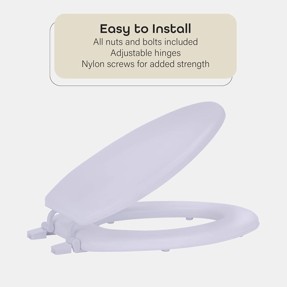 Elongated Wood Toilet Seat, White - 19 Inch - Fits All Elongated Size Fixtures - Easy to Install Fantasia by Achim Home Decor