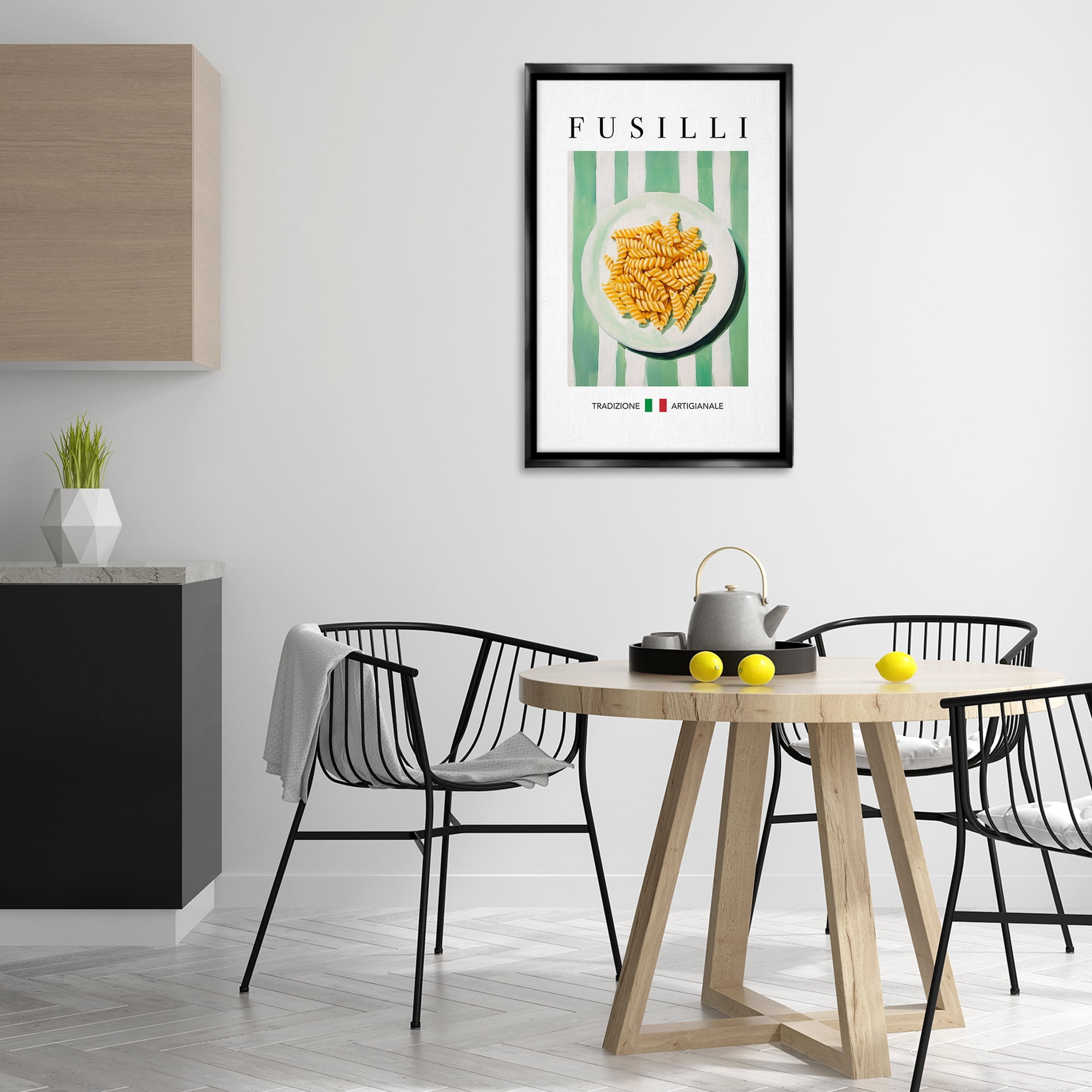 Stupell Industries Traditional Fusilli Pasta Food & Beverage Painting Black Floater Framed Canvas Art Print Wall Art, 21 x 31