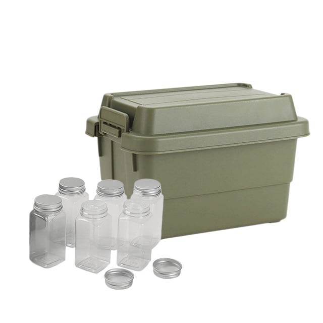Mini Camping Condiment Storage Kit - 7-Piece BBQ Tool Organizer Box with Funnels & Labels for Outdoor Cooking