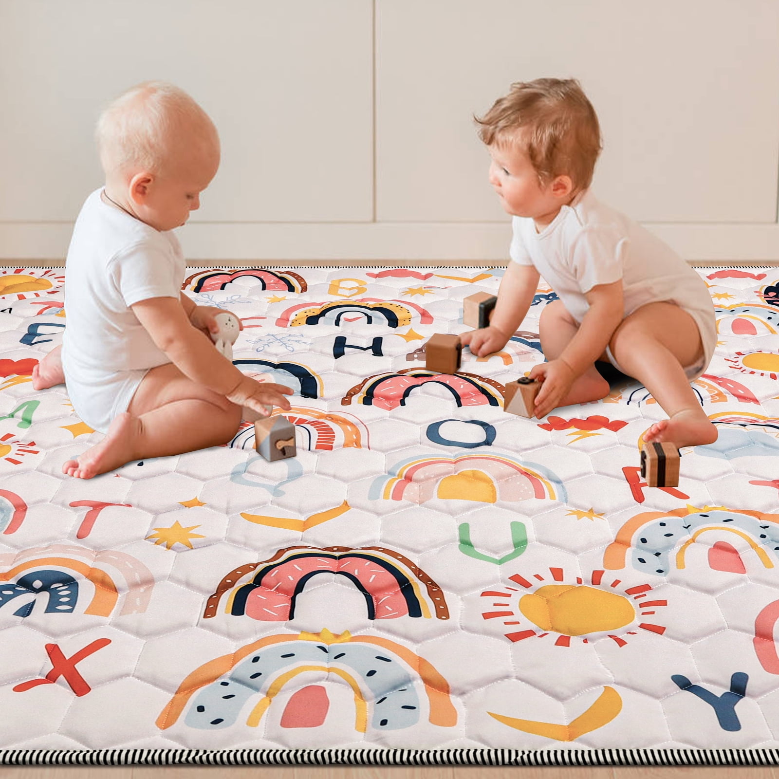 AKASISRUG Baby Play Mats for Floor, 50"x50" Boho Rainbow Play Mat for Playpen Playyards Thicken Soft Padding Foam Playmats for Babies Toddlers Infants Baby Crawling Mat Kids Play Mats Pad Tummy Time