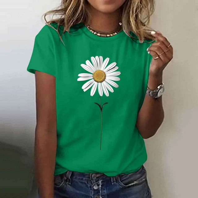 Ovbmpzd Hauts d'Été pour Femmes Vert Manches Courtes T-Shirts Graphiques Floraux Amusants Débardeurs Femmes TTG