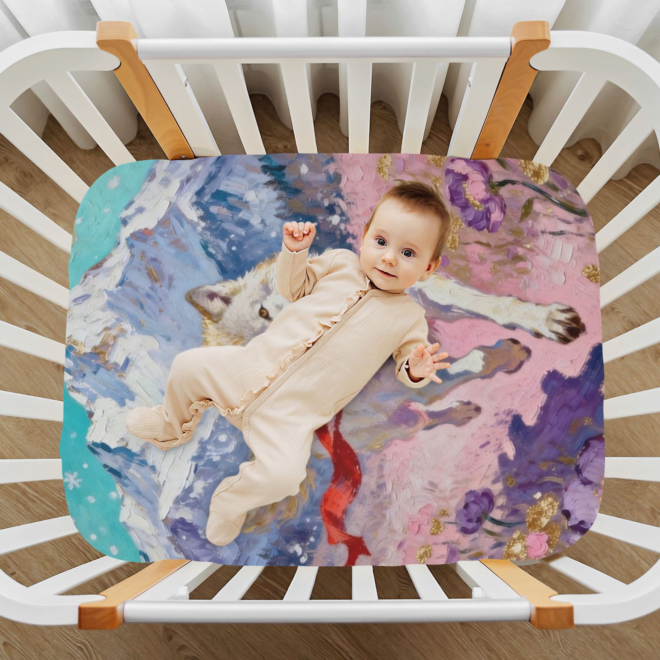 Baby Essentials 52”x 28”- Standard Cotton-like Modal Elastic- Wolf Pattern Design Crib Sheets for Newborns and Toddlers