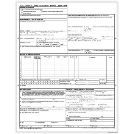ada dental claim form (2019) | laser cut | insurance claim form | pa of 100