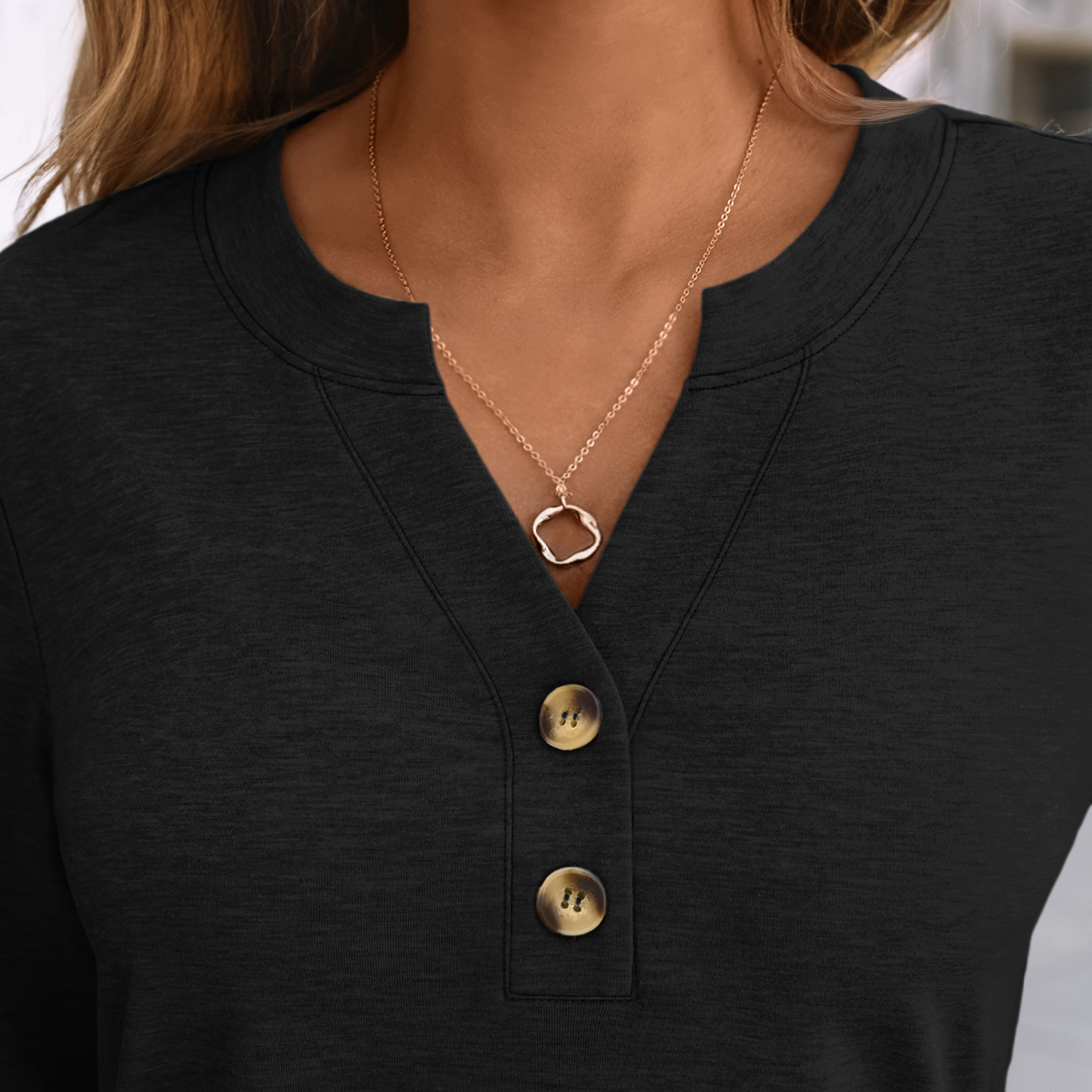 Sunbs Women's V-Neck Henley Long Sleeve Blouse photo 7