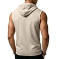 thumbnail image 3 of Havenx Workout Hooded Tank Tops for Men Sleeveless Drawstring Hoodie with Pockets Solid Color Shirts Workout Bodybuilding Athletic Gym Sports Muscle Activewear,Khaki 3XL, 3 of 5