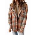 thumbnail image 3 of Women'S Plaid Jacket Long Sleeve Button Down Fleece Hooded Jackets Warm Coat Orange Checkered M, 3 of 7