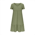 thumbnail image 6 of BRGZLK Kids Girls Summer Sundress Cute Solid Color Short Sleeve V-Neck Tiered Crinkle Flowy Swing A-Line Midi Dress Green 14-15 Years, 6 of 7