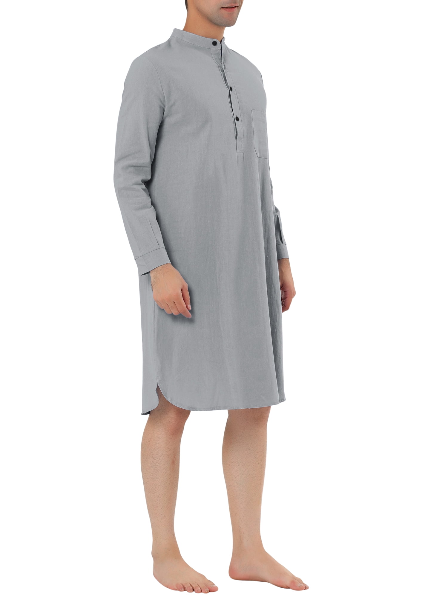 Unique Bargains Men's Banded Collar Nightshirt Sleep Shirt Nightgown S Gray