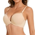 thumbnail image 2 of YANDW Push Up Padded Bra for Women Plunge Underwire T-Shirt Bras Add Cup, Beige 40A, 2 of 7