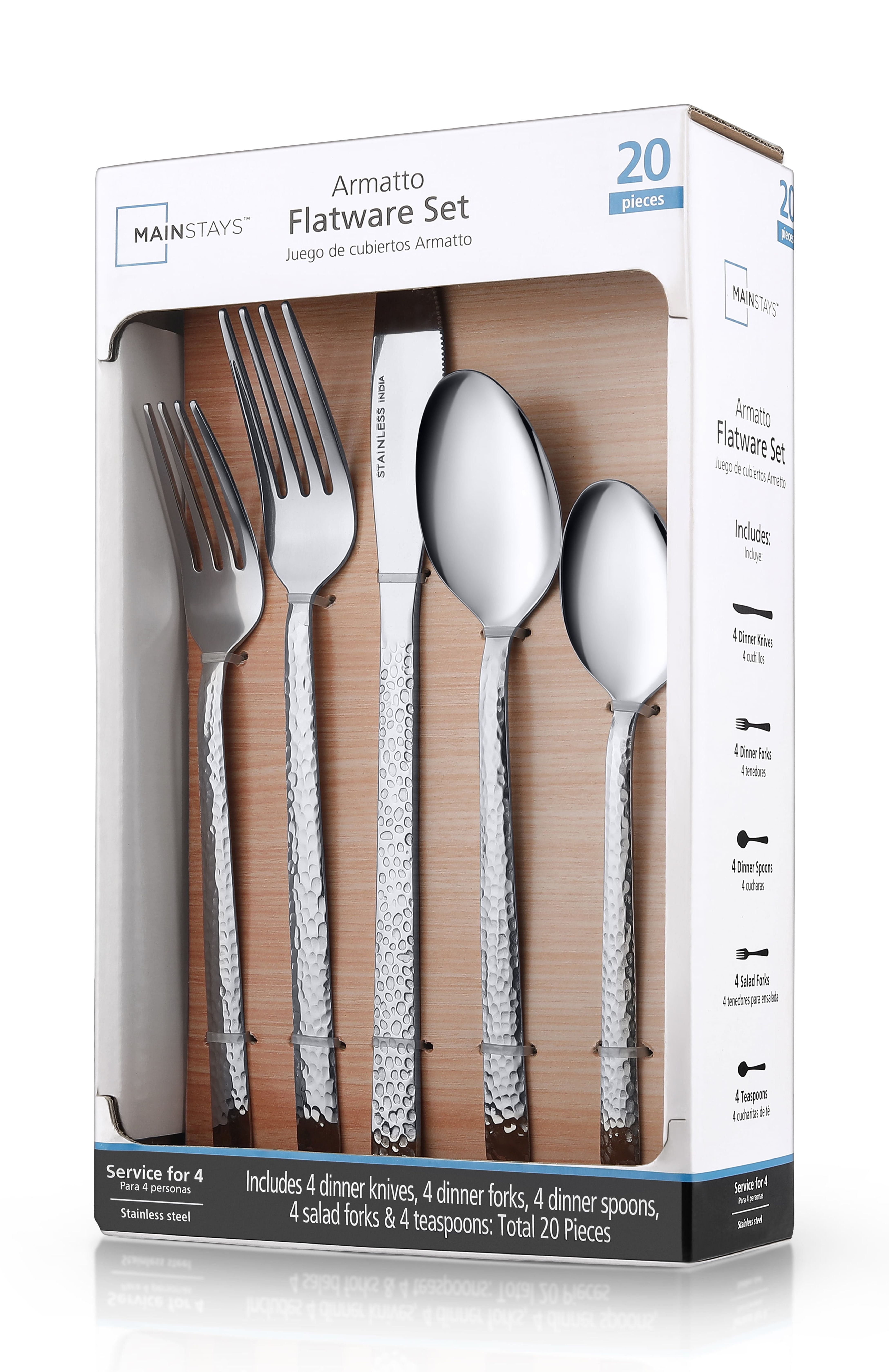 Mainstays 20-Piece Armatto Silver Matte Stainless Steel Flatware Set (Service for 4)