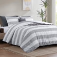 thumbnail image 2 of RUIKASI 3-Piece Queen Tufted Striped Comforter set, Chic Furry Stripe Design Bedding Quilt with 2 Pillowcases, Gray/White, 2 of 5