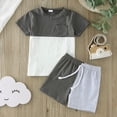 thumbnail image 2 of EnJoCho Going Home Baby Outfit Toddler Boys Short Sleeve Patchwork T Shirt Pullover Tops Shorts Kids Outfits Little Boy School Casual Set 6-12 Months, 2 of 7