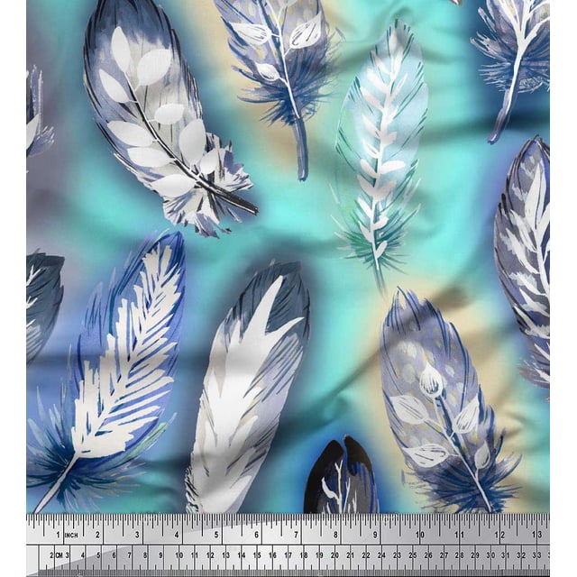 Soimoi polyester Crepe Fabric Leaves & Feather Fabric Prints By Yard 52 Inch Wide