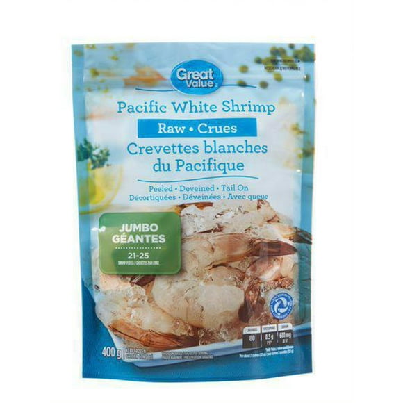 Great Value Raw Jumbo Pacific White Shrimp, 400 g