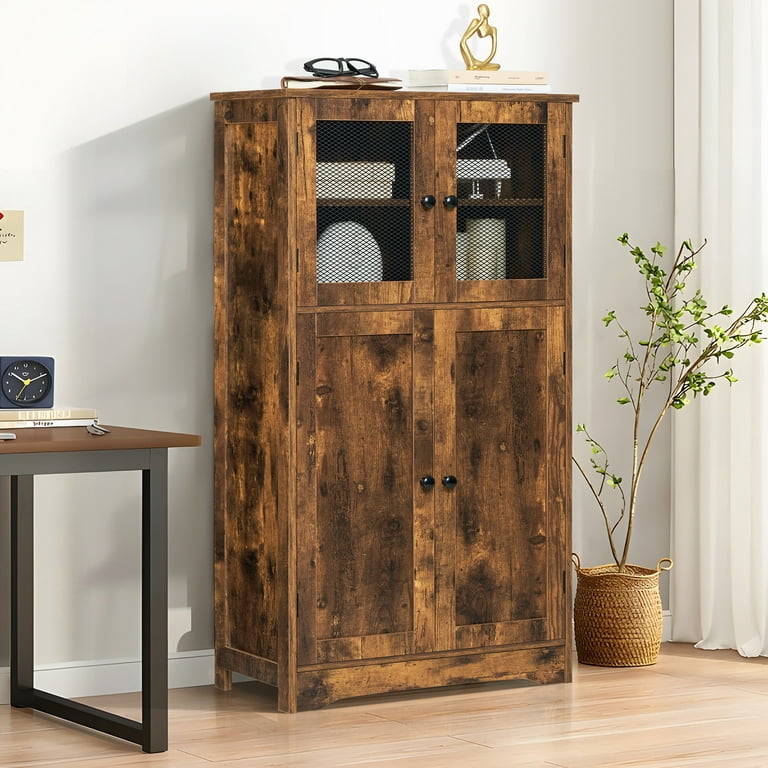 USIKEY Large Storage Cabinet with 4 Doors, Retro Floor Cabinet with  Adjustable Shelf, 42.9”H x 23.6”L x 11.8”W, for Bedroom, Living Room,  Rustic Brown