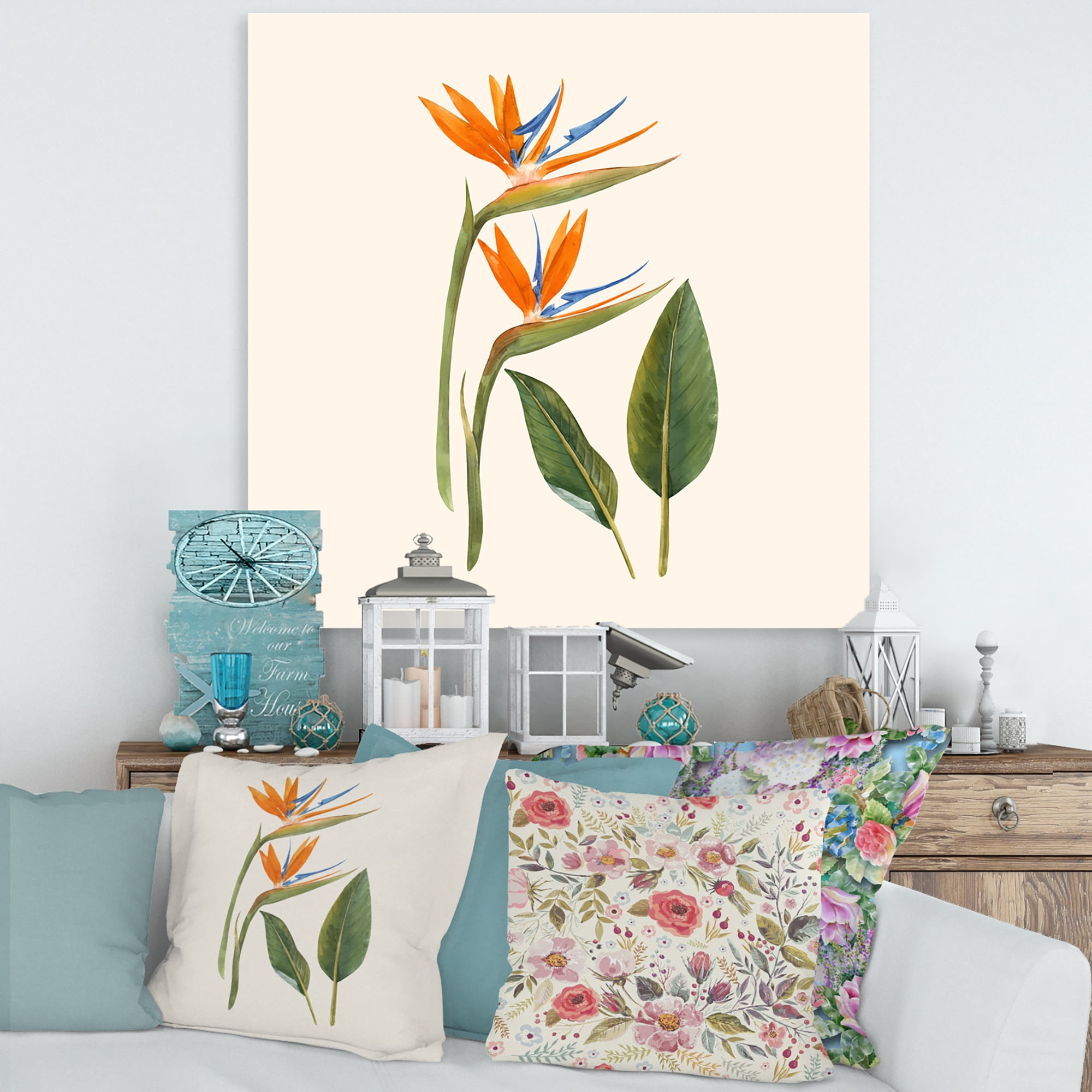 Designart ' Ancient Strelitzia Flowers ' Traditional Canvas Wall Art Print