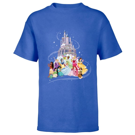 Disney Princess Sparkle Squad Christmas Holiday Castle - Short Sleeve T-Shirt for Kids - Customized-Royal
