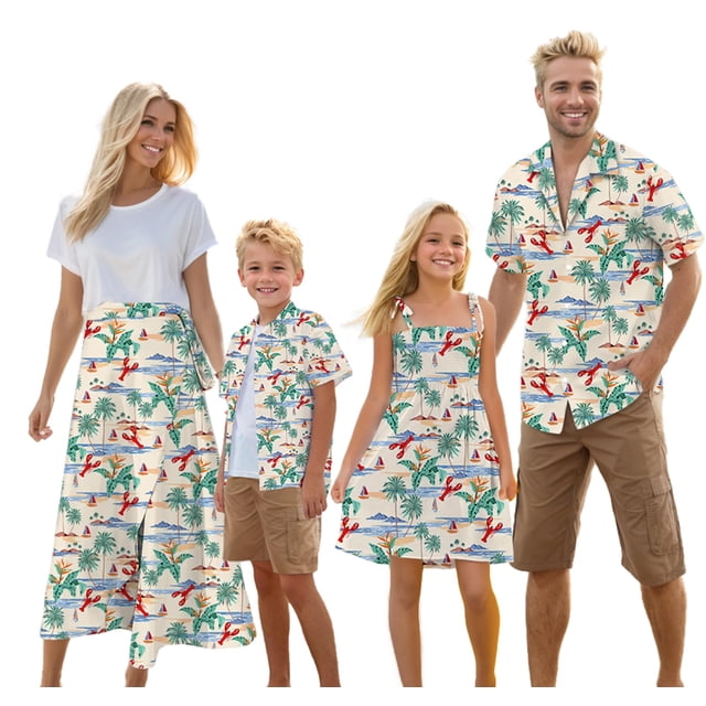 Trajes hawaianos a juego para papá e hijo, mamá e hija de Cromoncent