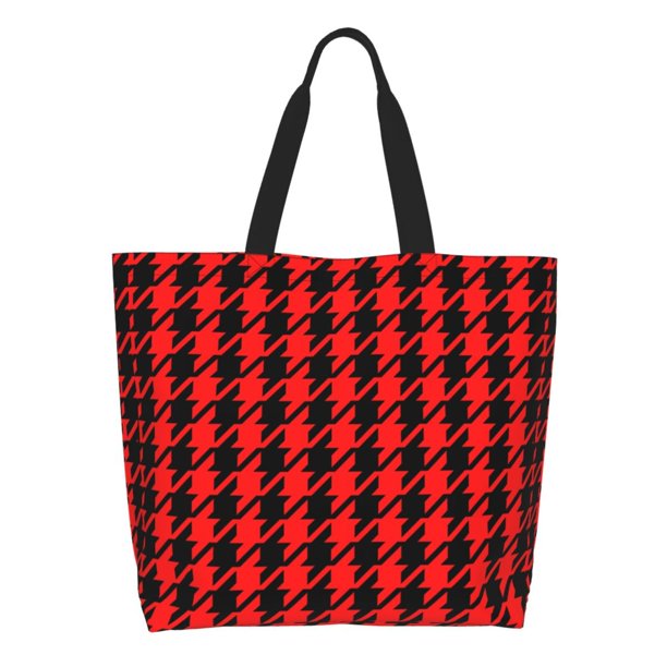 Disketp Retro red and Black Houndstooth Bolsa Tote Estampada para Mujer, Bolso de Hombro y de Mano para Compras y Viajes