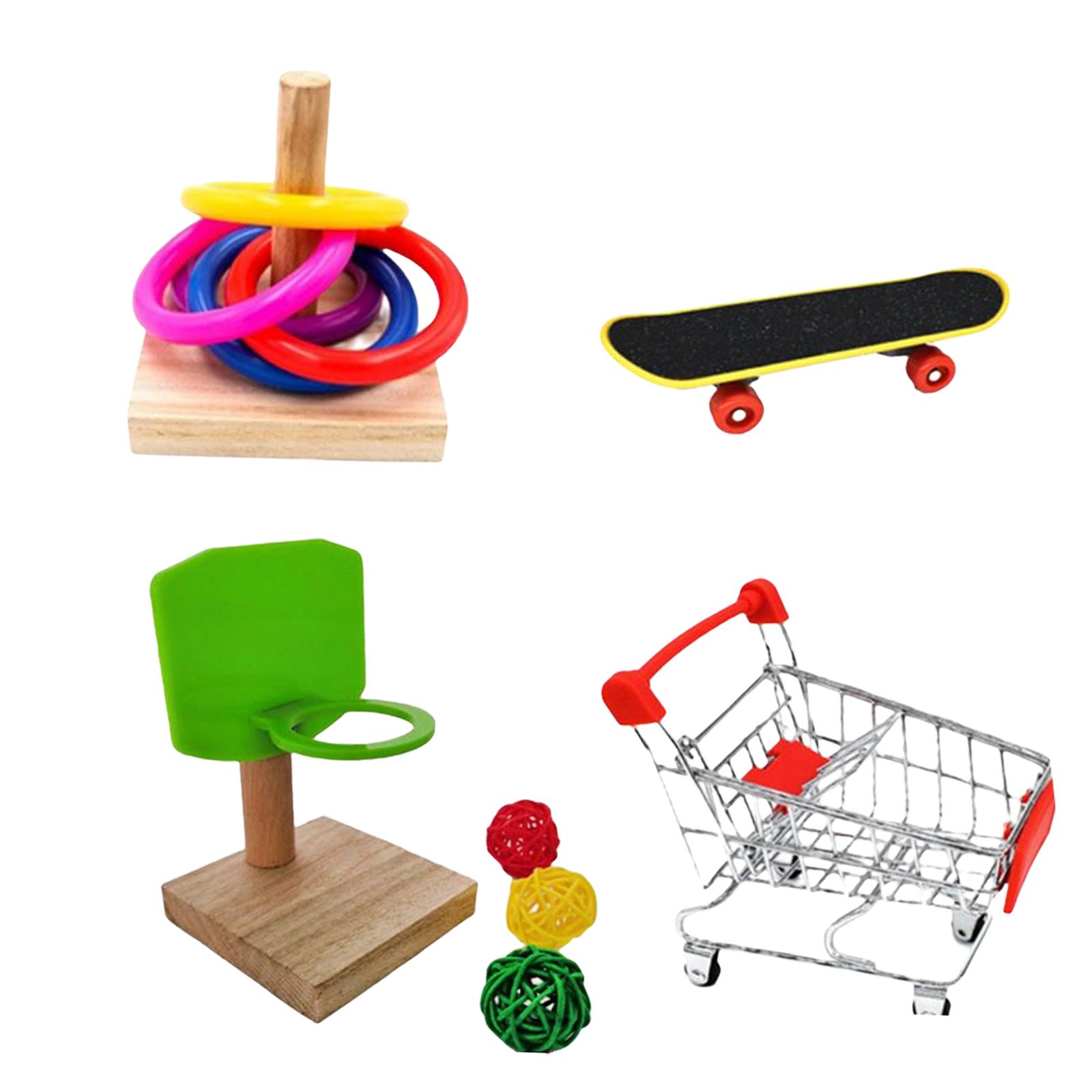 Bird Training Toys Parrot Toy Parakeet Cockatiels Skateboard Stacking Rings Basketball Shopping Cart Tabletop for Cockatiel Budgie Lovebird