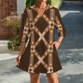 thumbnail image 2 of Geometric Pattern in Brown Womens Dress With Pockets Summer V Neck 3/4 Sleeve Dress Plus Size Loose Dress, 2 of 7