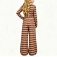 thumbnail image 5 of UKHCCC Girls 2 Piece Outfit, Striped Long Sleeve Crop Top and Wide Leg Pants Set with Drawstring Waist, Fall Winter Clothes Ages 7-15, 5 of 9