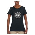 thumbnail image 2 of Wild Bobby Radiating Sun Puff Print Fashion Womens Graphic Tee, Black, Small, 2 of 6