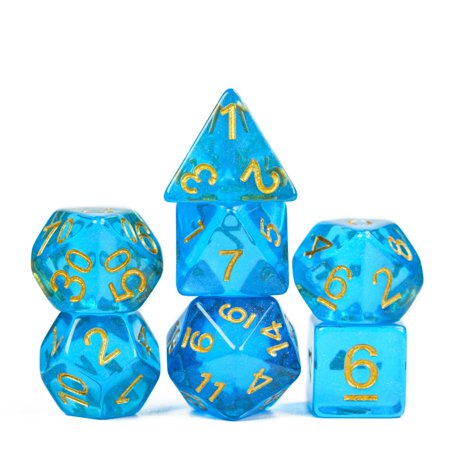 Cusdie 7-Die Resin DND Dice, Polyhedral Dice Set with Aurora Glitters for Role Playing Game Dungeons and Dragons D&D Dice MTG Pathfinder