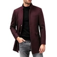 thumbnail image 2 of Men's Pea Coat Slim Fits Winter Trench Overcoat,Stand Collar Button Front Outerwear with Pocket,Dress Jacket For Business Office Casual Warm Wear,Red,M, 2 of 4