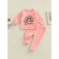 thumbnail image 2 of Biekopu Toddler’s 2Pcs Clothes Set Fashion Rainbow Letter Printed Long Sleeve Tops and Pockets Long Pants, 2 of 8